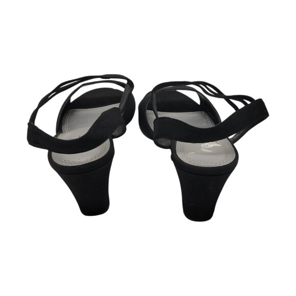 IMPO Woman's BLACK Strappy Heels Wedge Slip Slide On Dress Shoes size 7 Med - Picture 5 of 6